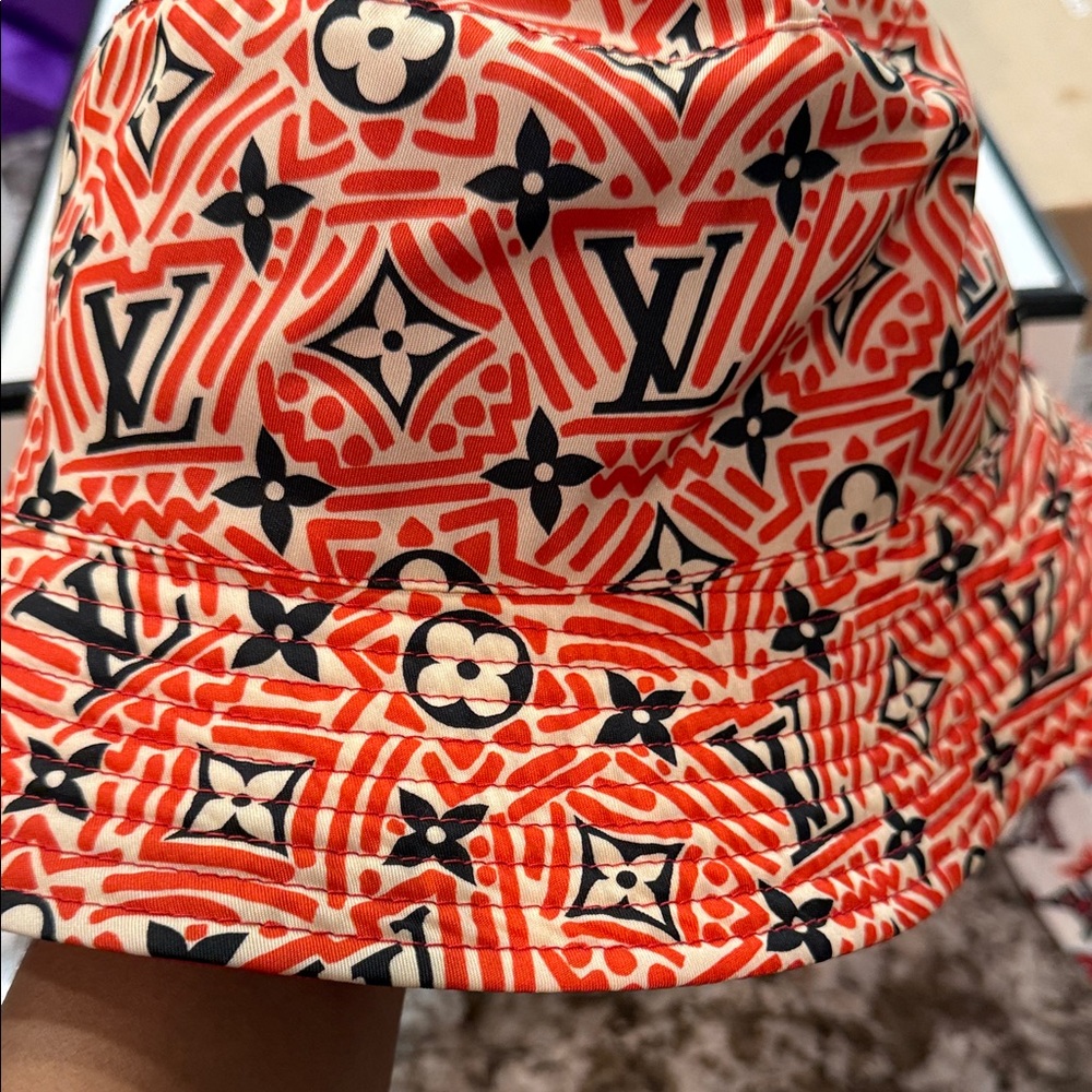 Louis Vuitton Red and Cream Patterned Bucket Hat